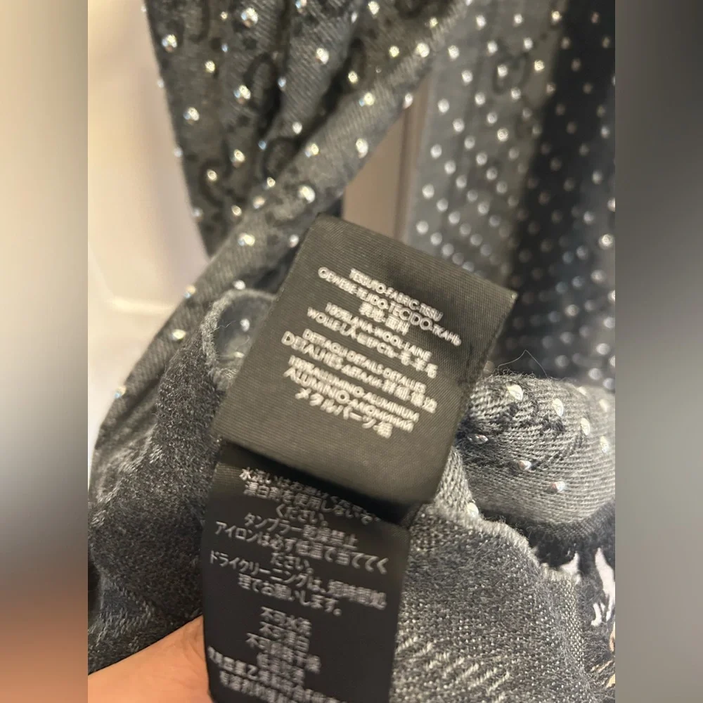 Gucci Rare Vintage Supreme Wool Studded Dark Grey & Silver Reversible GG Scarf - Picture 5 of 7